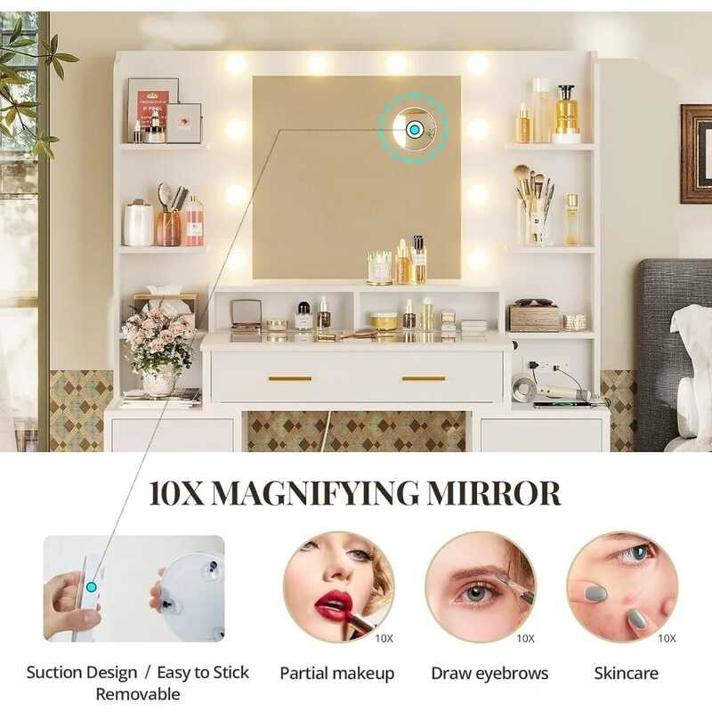 30 Set Glass Top Makeup Vanity Table With 10X Magnifying Mirror 3 Light