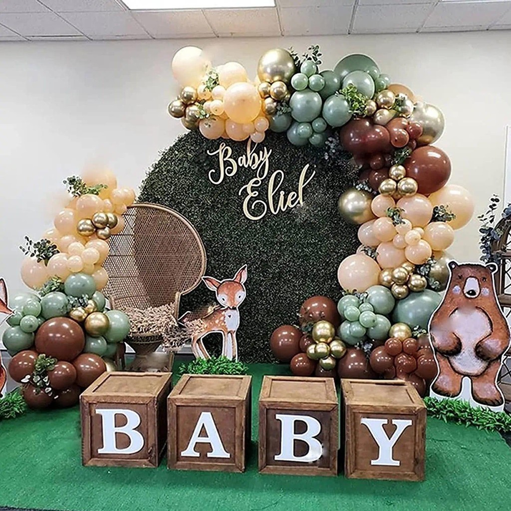 Wood Grain Baby Shower Box Baby Balloon Boxes 26 letters Teddy Bear ...