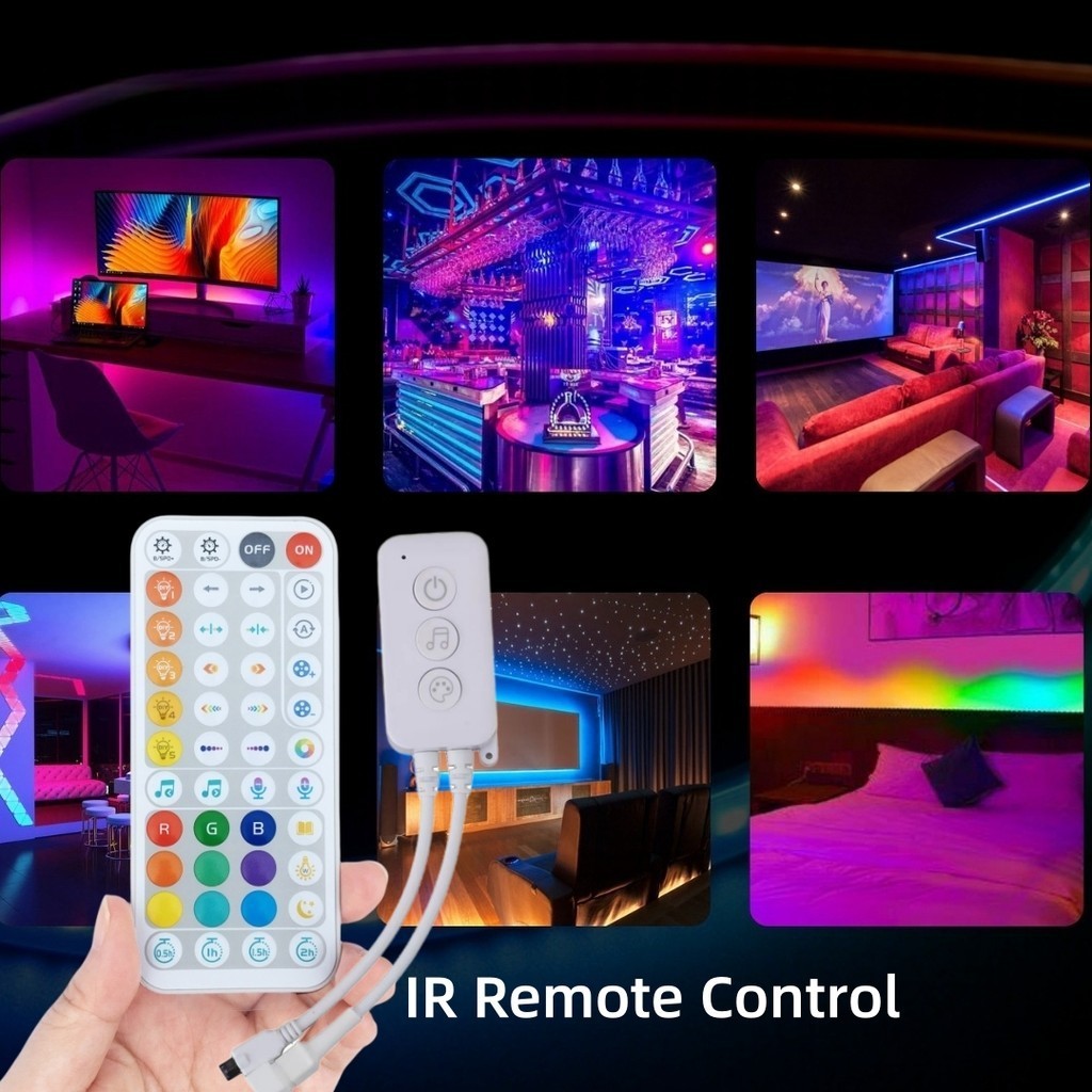 DC5V-24V Tuya WiFi SPI LED Controller with IR44 Keys Remote Bluetooth ...