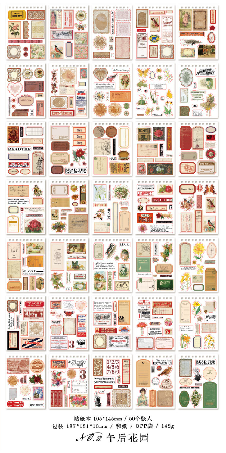 Midoo 50sheets Classic Retro Old Time Antiques Stickers Washi Paper ...