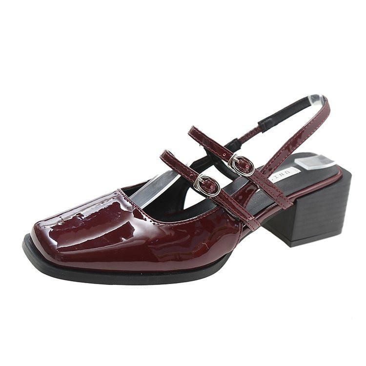 Women's Square Toe Single-layer Patent French Cap Sandals