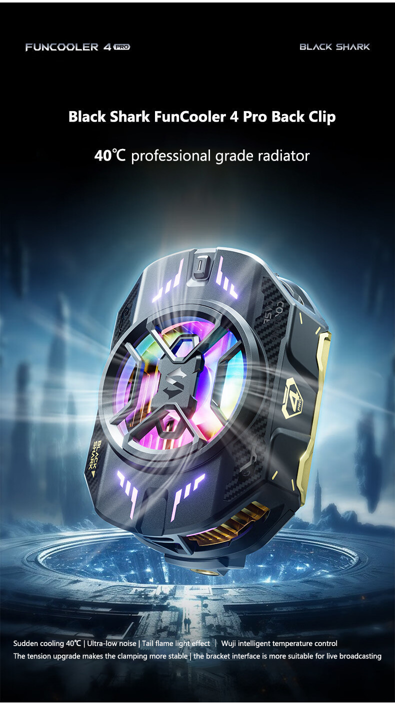 Black Shark FunCooler 4 Pro Phone Cooler - 27W RGB Gaming Fan, App Control, Cools To 0°C In 30 Sec For IPhone & Android