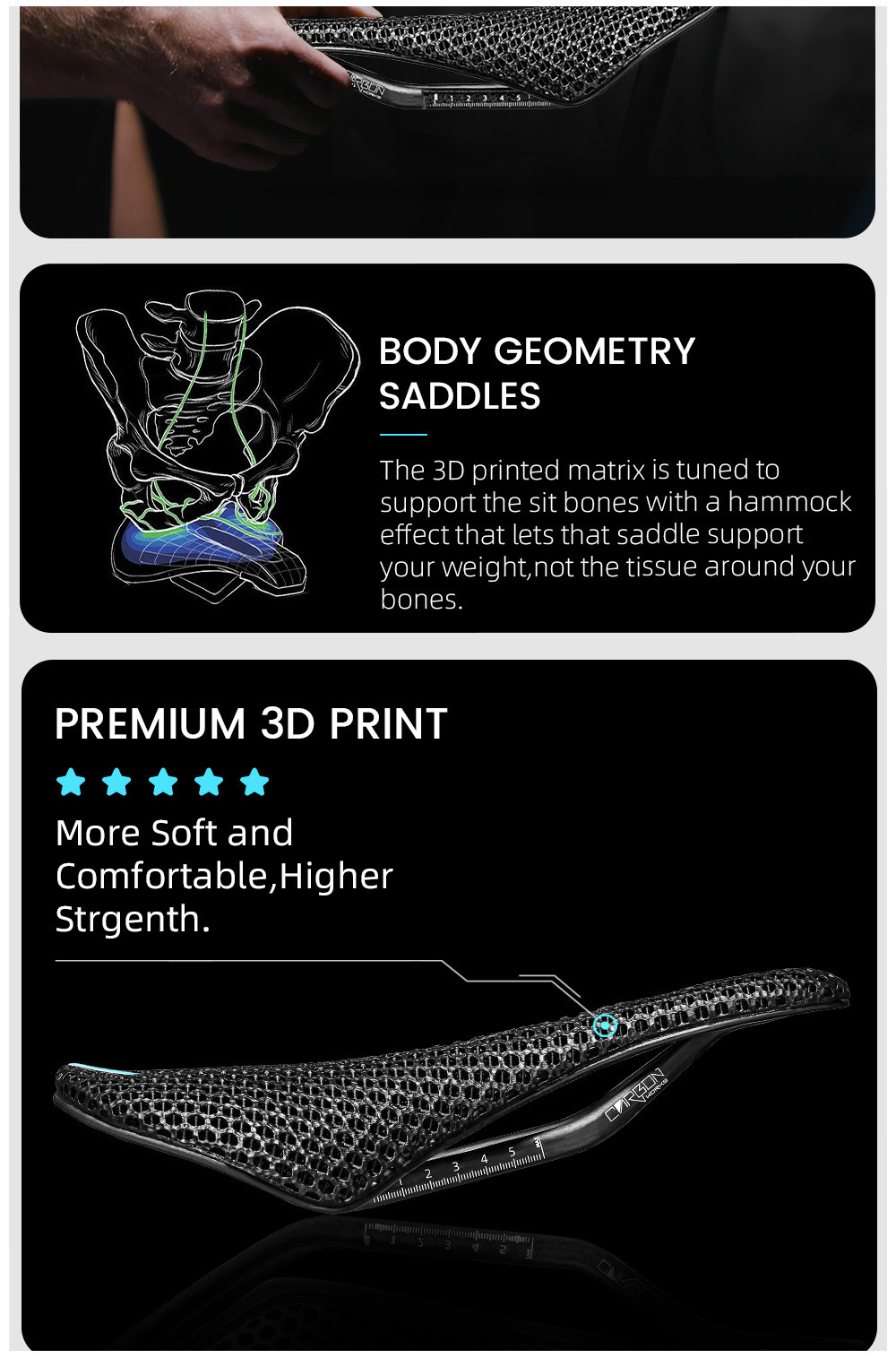 RYET 3D Printed Bike Carbon Saddle 140mm 143mm Super Light Road MTB