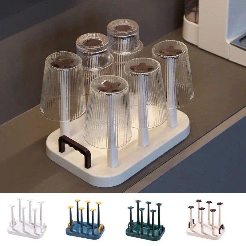 Plastic Cup Drying Rack Large Capacity Upside-Down Tea Cup Holder Dust ...