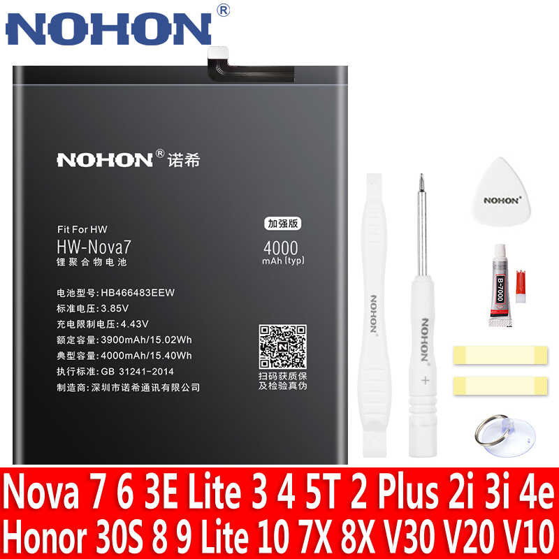 NOHON Battery For Huawei Nova 7 6 5T 4 4e 3 3e 3i 2 Plus 2i Replacement ...