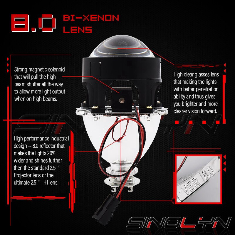 YUFANYA 2.5" Dual LED Angel Eyes H1 Bi-xenon Projector Lens For Headlight Retrofit