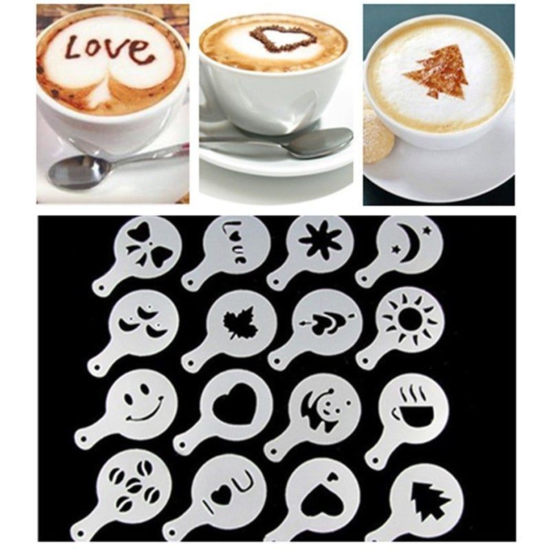 Stencil Coffee Templates Set 16 Pieces For Barista Latte Plastic