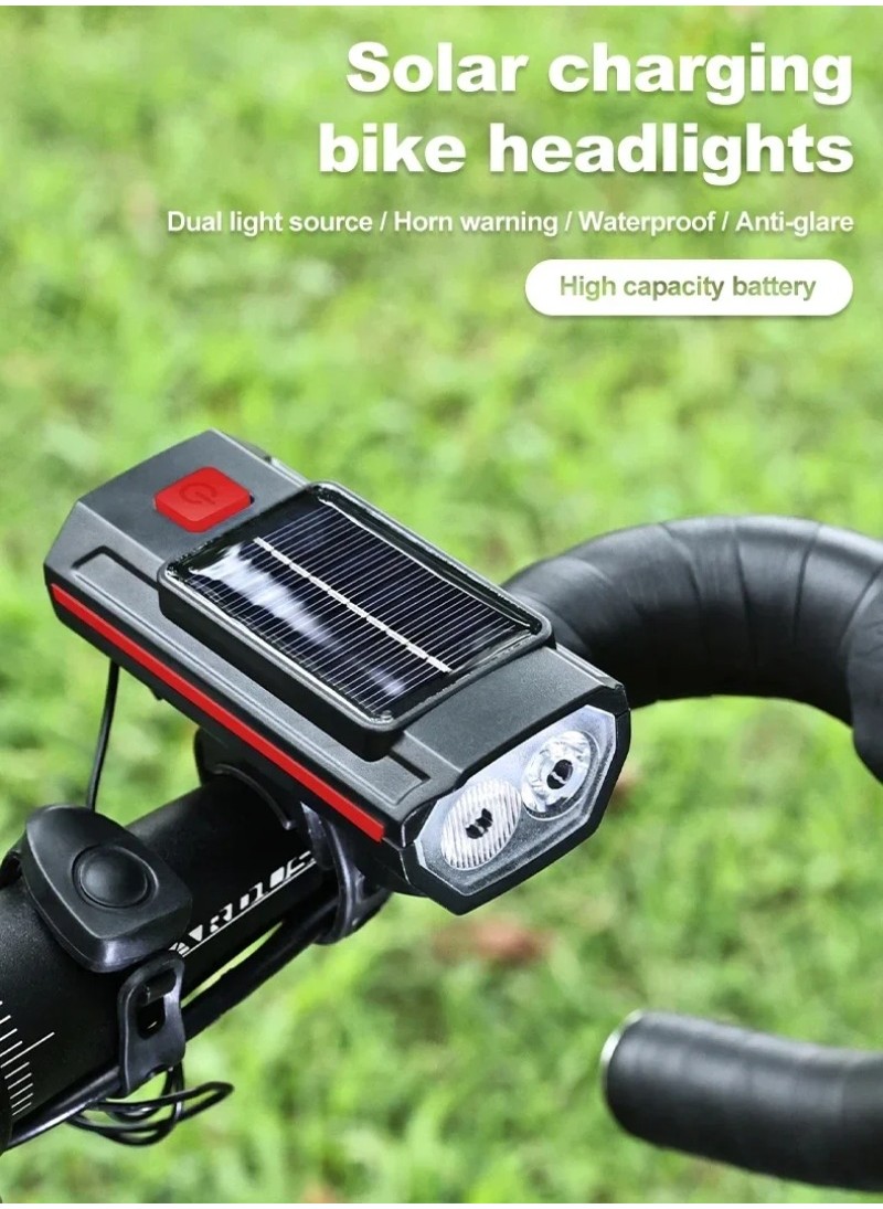 BUCKLOS Bicycle Headlight with Horn Solar Charging Ultralight Bike