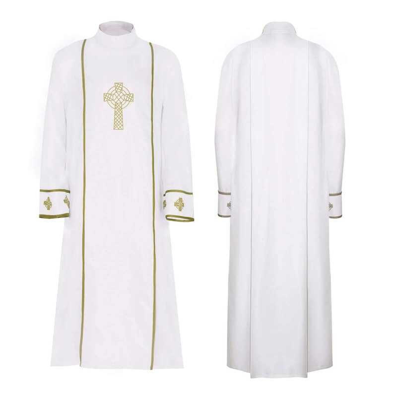 Priest White Robe Cosplay Costume Men's Medieval Yellow Cross Stand ...