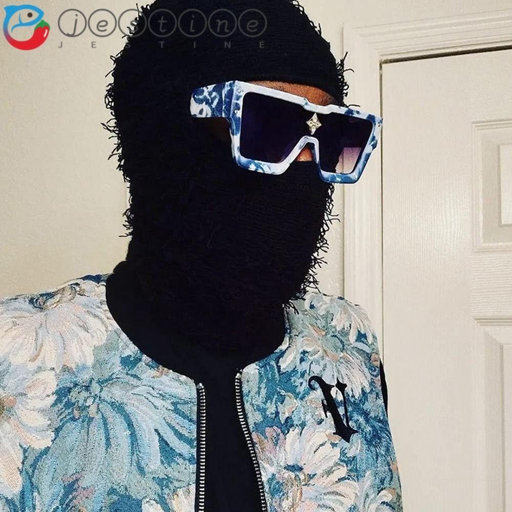 JESTINE Balaclava Distressed Knitted Cap, Halloween Hat Camouflage