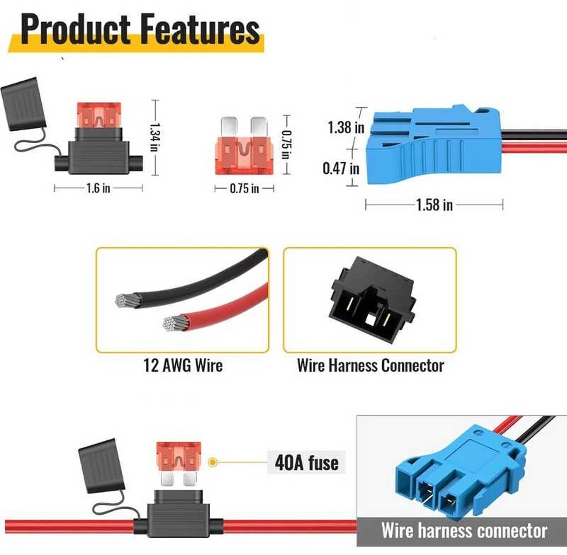 Power ∮ Wheels Adapter For 18V Battery Conversion Kit Fuse &Wire