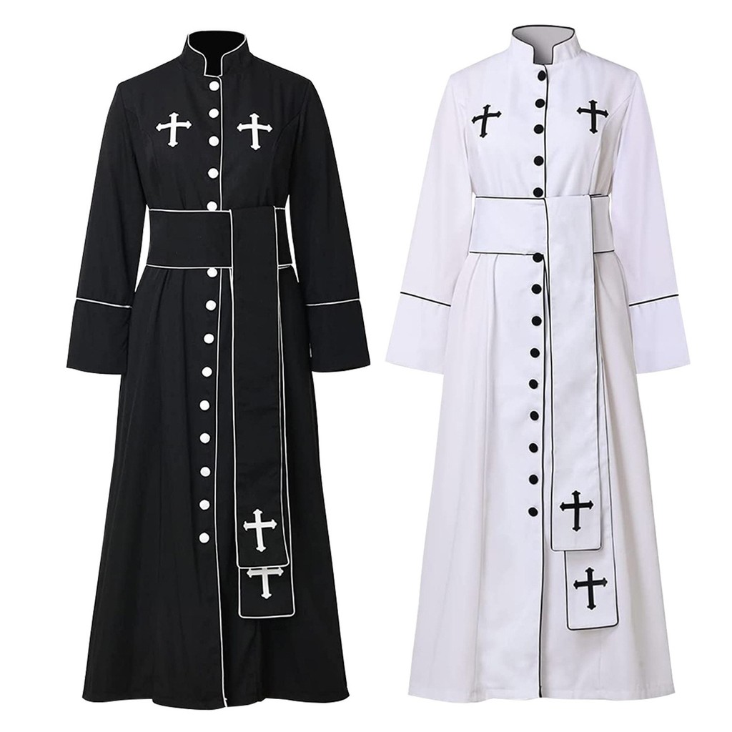Men's Priest Costume Pastor Robe Roman Cassock With Stand Collar Belt ...