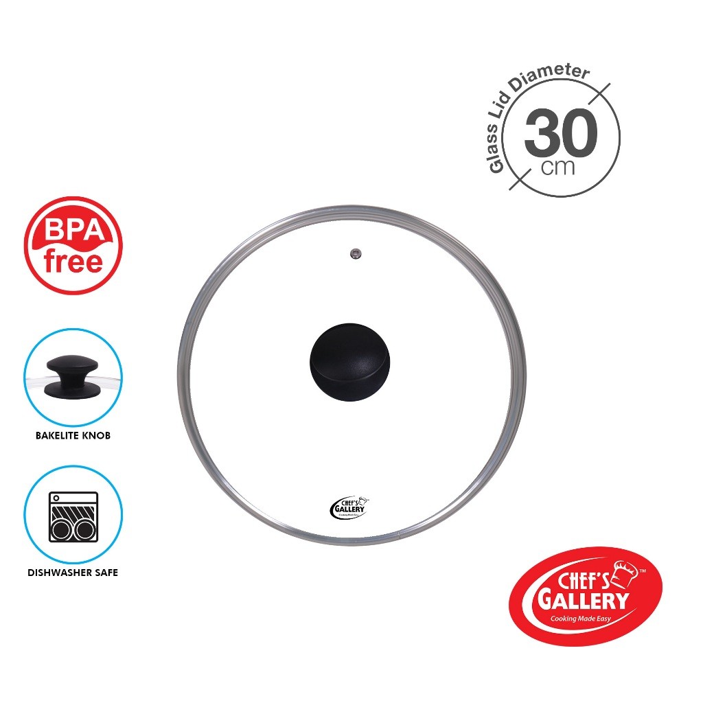 Chef's Gallery Tempered Glass Lid with Air Vent Stainless Steel Rim ...