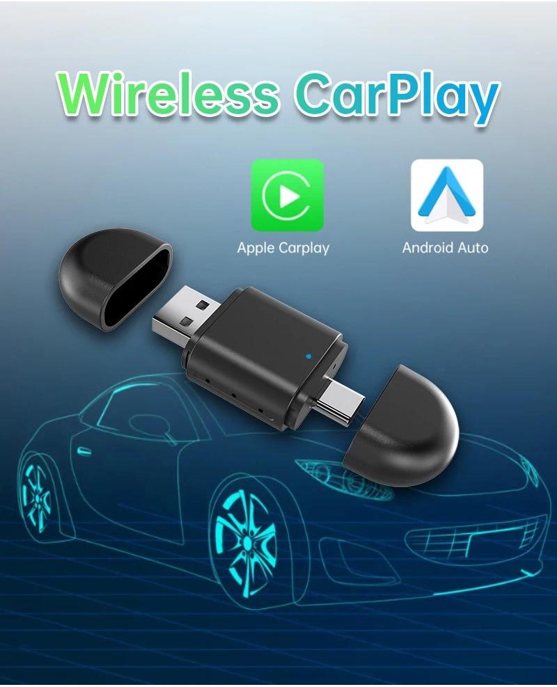 Wireless CarPlay 2 in 1 Android Auto Apple Carplay Adapter Mini AI Box