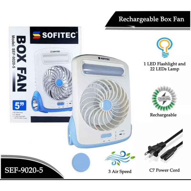 3 In 1 Rechargeable Flashlight Light Lamp Box Electric Desk Fan Sef ...