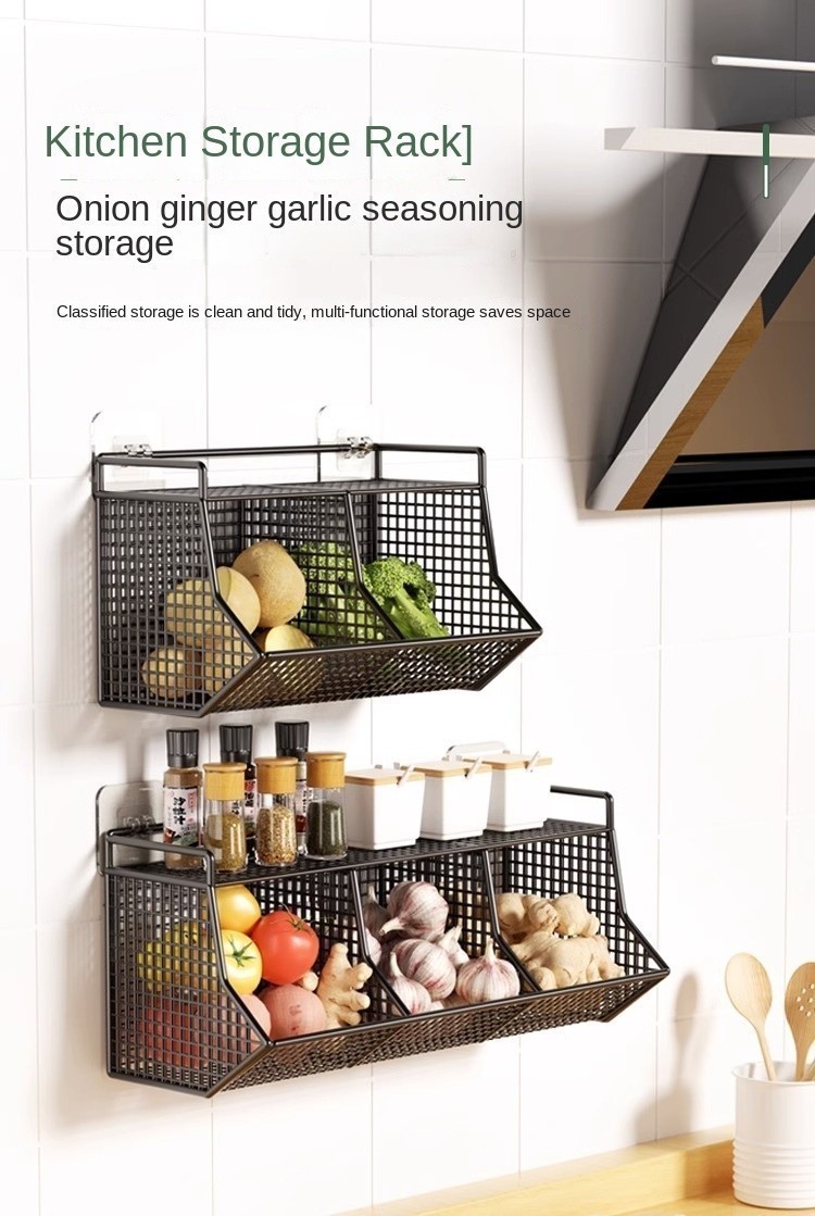 JUJIAJIA Kitchen Wall Hanging Basket Free Punching Onion Ginger Garlic ...