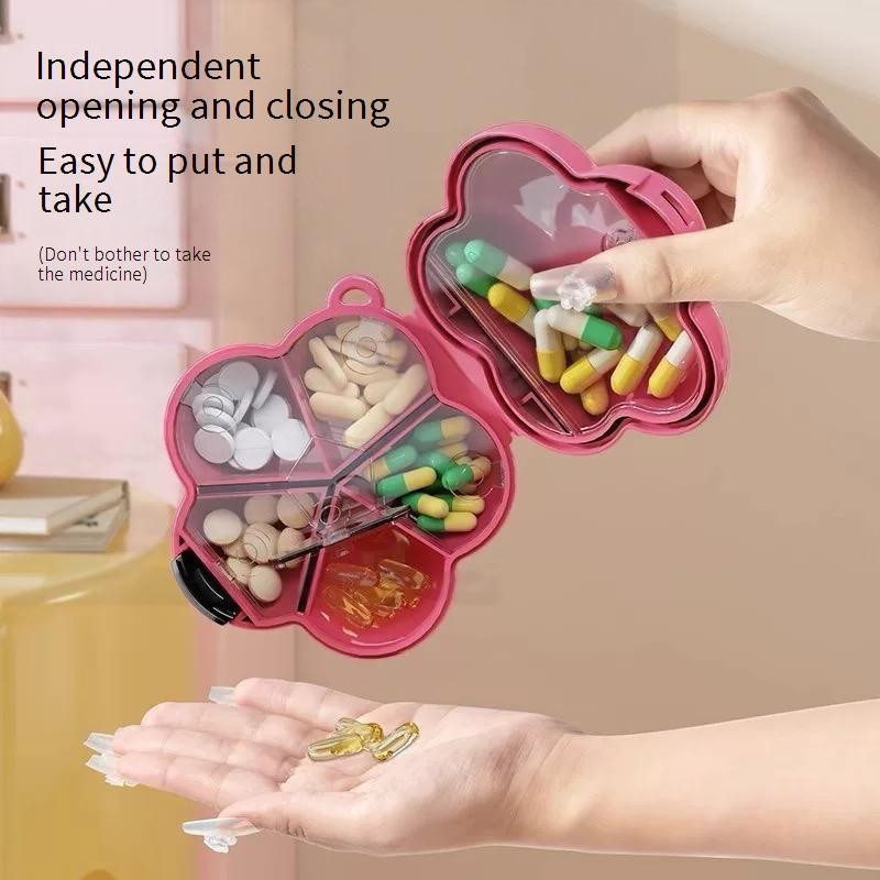 Compact Flower Shaped Pill Crusher Cutter Weekly Daily Vitamin Medicine ...