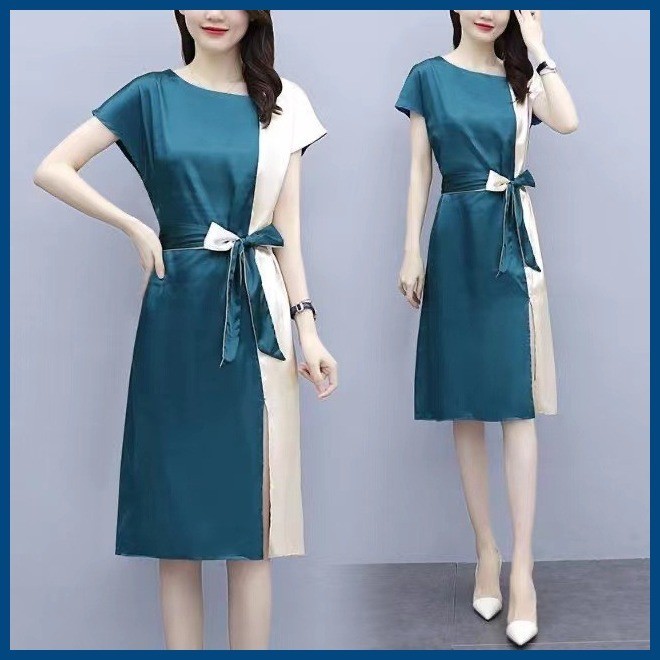 Emerald Green Handworked Korean Raw Silk Dress main image 0