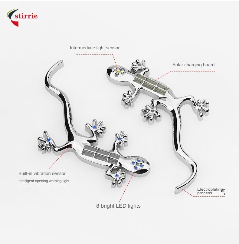Car LED Solar Warning Light High Bright LED Lamps Car Sticker 3D Gecko ...