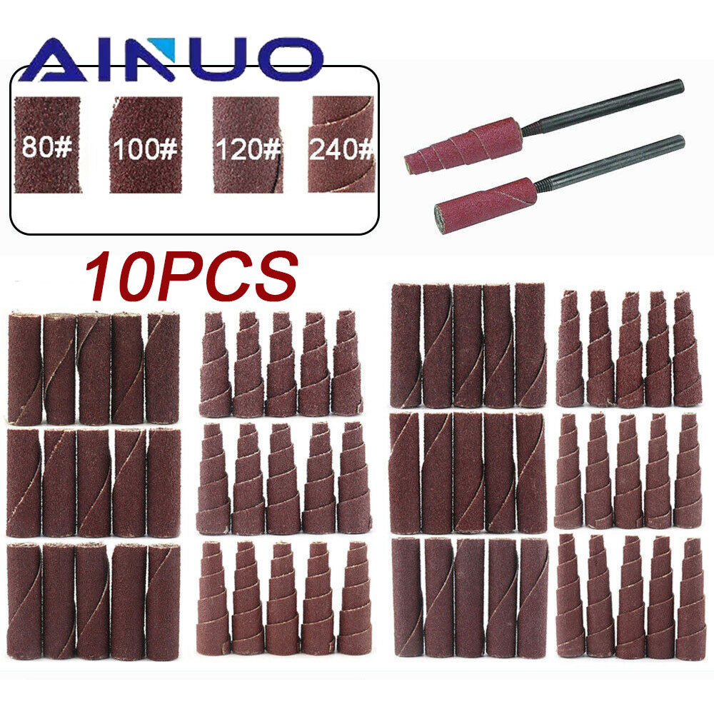 10Pcs Sandpaper Grinding Head Sanding Cartridge Spiral Roll Cone