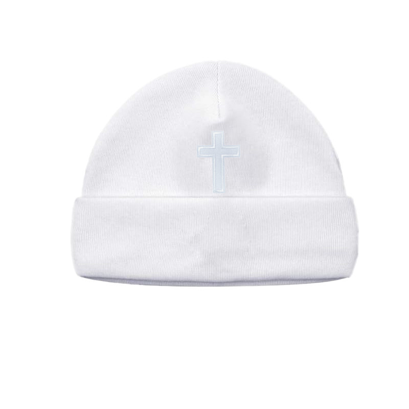 White Christening Hat for Baby Girl Boy Church Cross Baptism Cap Cotton ...