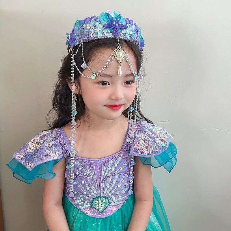 2025New Little Girl Crown Headpiece Forehead Chain Girl Mermaid ...