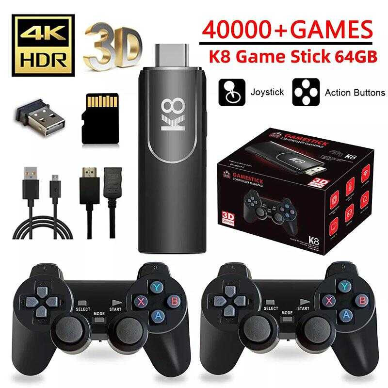 K8 Game Stick Retro Game Console 4K HD 2.4G Wireless Controller 64G ...