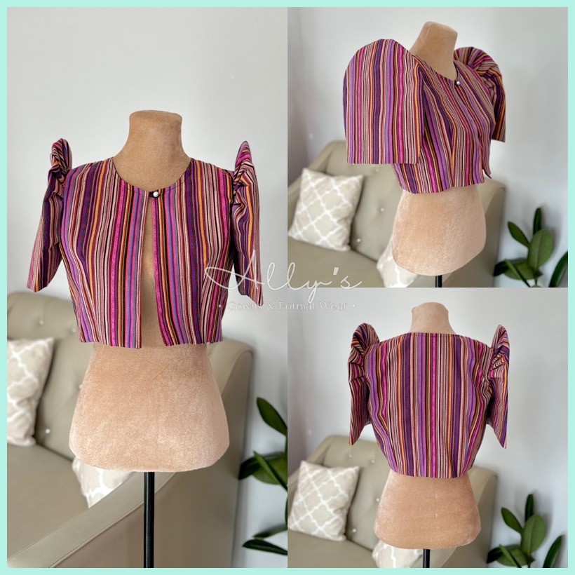 Modern Filipiniana Bolero w/ Button Ethnic Inabel Woven Fabric | Shopee ...