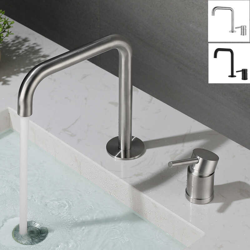 Bathroom Basin Faucet Deck Mount Hot And Cold Water Mixer Tap 304