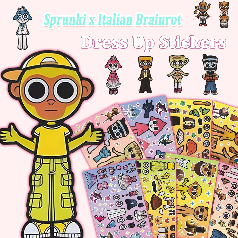 8PCS New Sprunki x Italian Brainrot Toy Puzzle Stickers for Children's ...