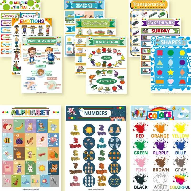 12 Pcs For Kid Educational English Alphabet Numbers Chart Set Learning ...