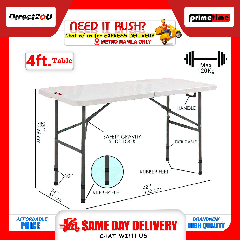 Primetime 4 Ft. Rect Fold-in-Half Dual Height Plastic Table (White ...