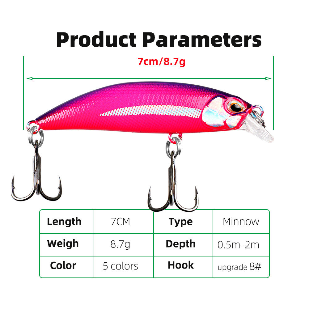 (Strengthen Blood Groove Treble Hook)Fishing Lure 7cm/8g Sinking Minnow ...