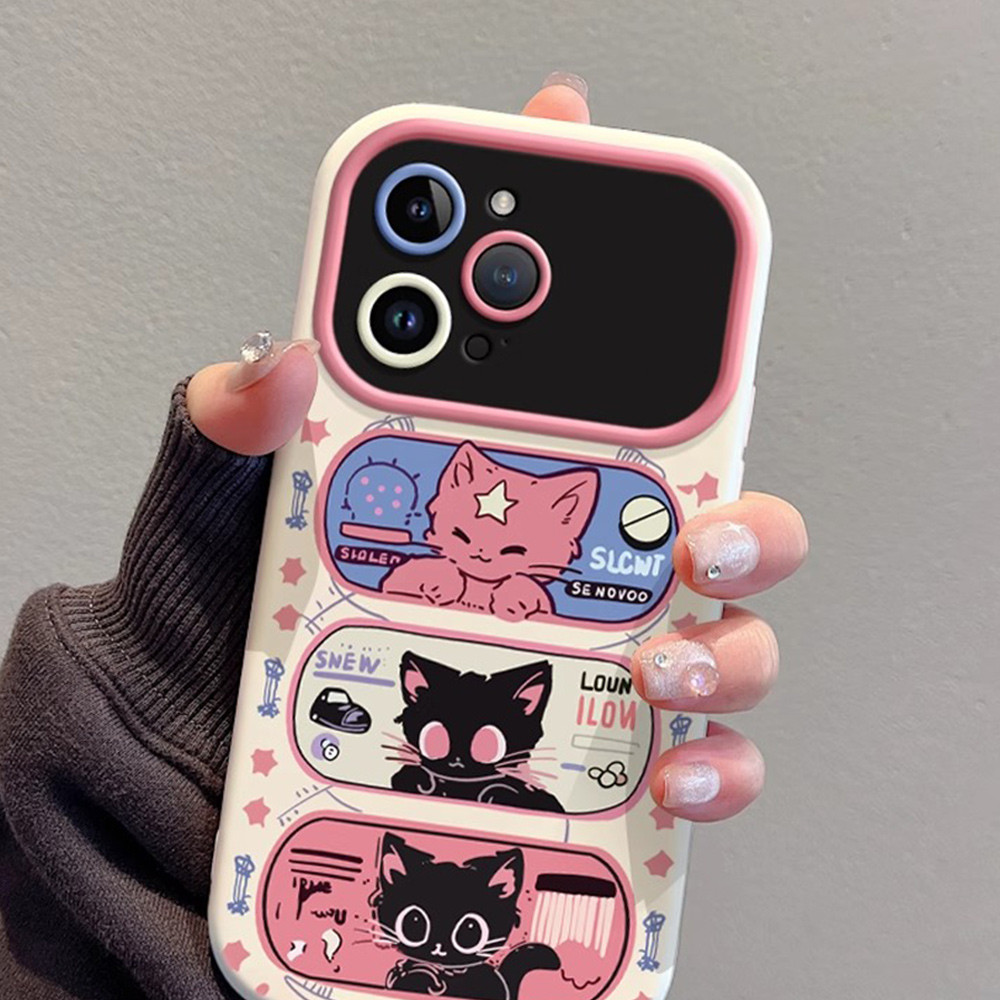 Cute Cartoon Cat Large Window Lens Protection Phone Case with Nylon ...