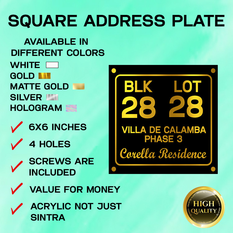 ADDRESS PLATE HOUSE NUMBER 6X6 INCHES SQUARE ACRYLIC PLATE WITH 4 ...