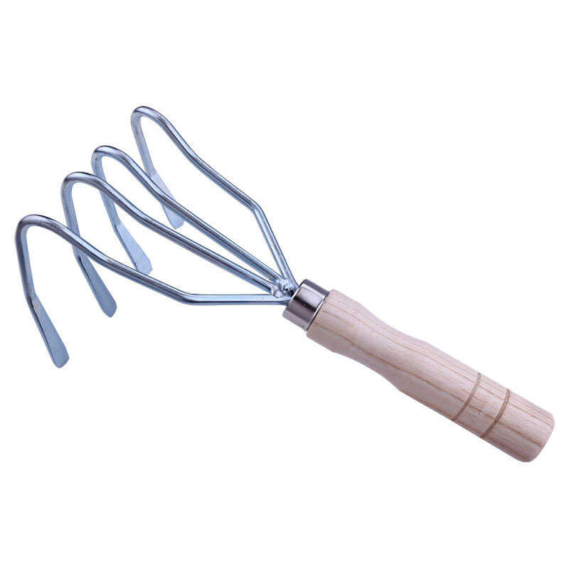 Small Island Tool Short Wooden Handle Four-Tooth Rake Hand-Forged ...