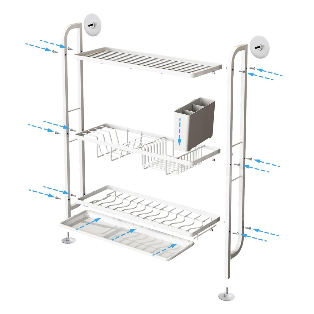 Kitchen countertop 3-layer wall mounted dish drying rack without holes ...