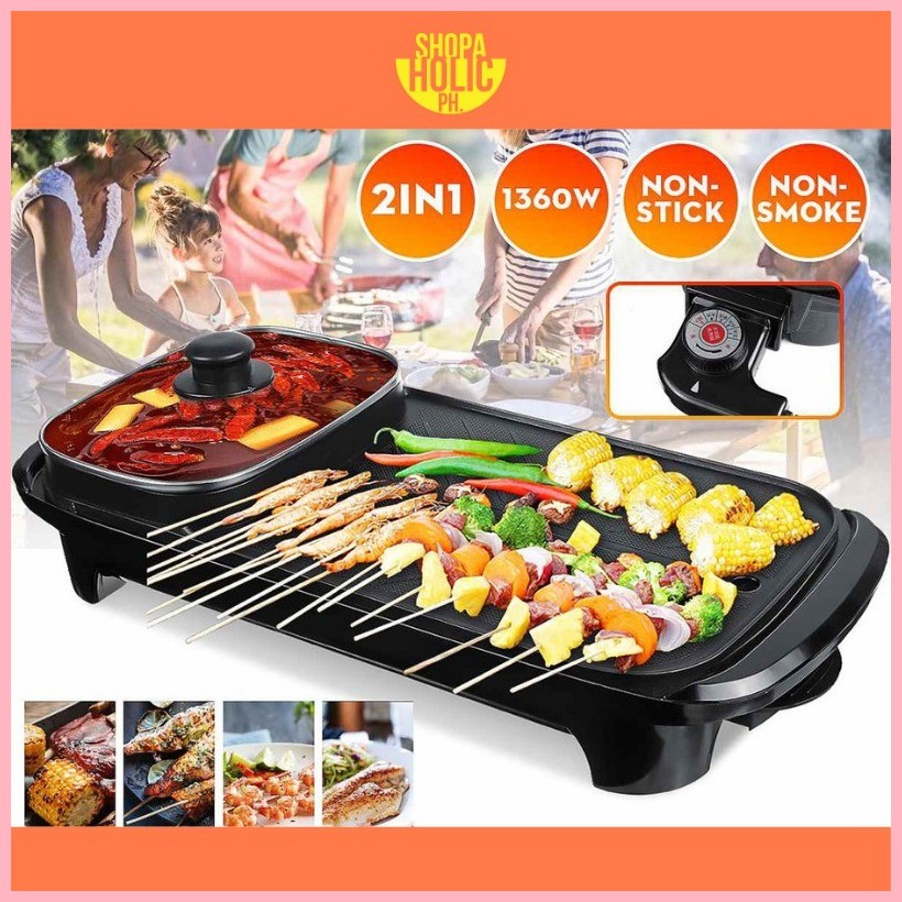 2 in 1 Electric Grill Pan Samgyupsal with Hotpot BBQ Grill Motor