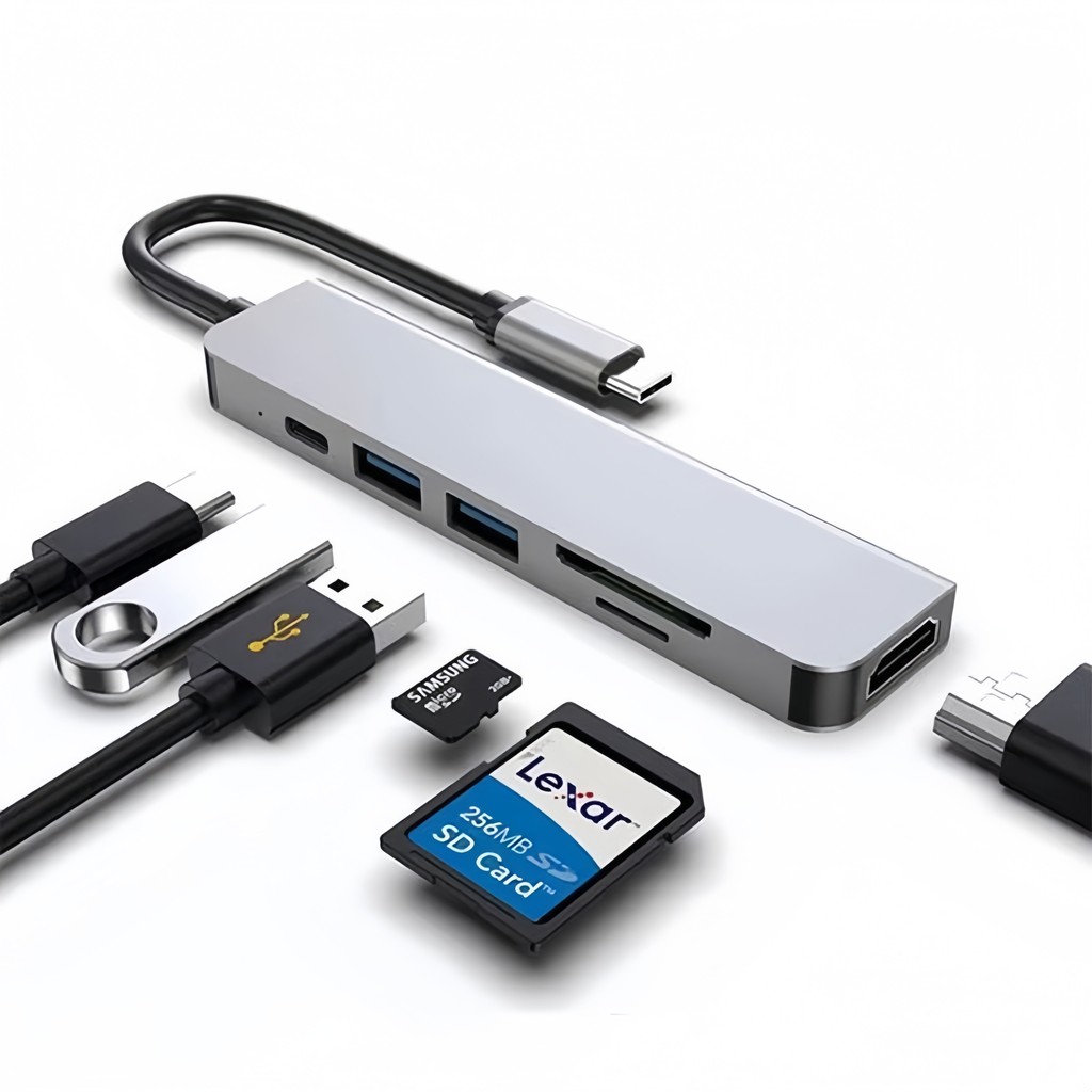 Type C Hub 6 in 1 USB 3.0 port TF SD Card Reader to HDMI 4K High Speed ...