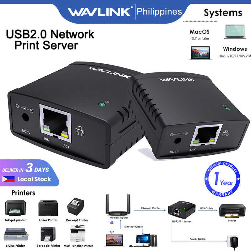 Wavlink Usb2.0 Network Server, 10/100Mbps Computer Adapter LPR Protocol ...
