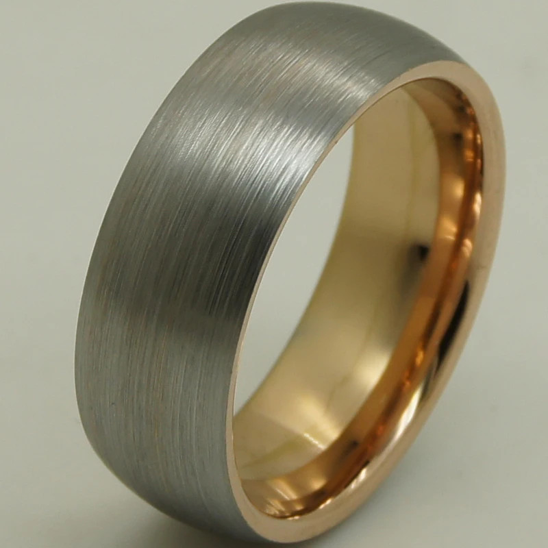 8mm Unique Brushed And Shiny 2 Tone Rose Gold Plated And Gray Tungsten 