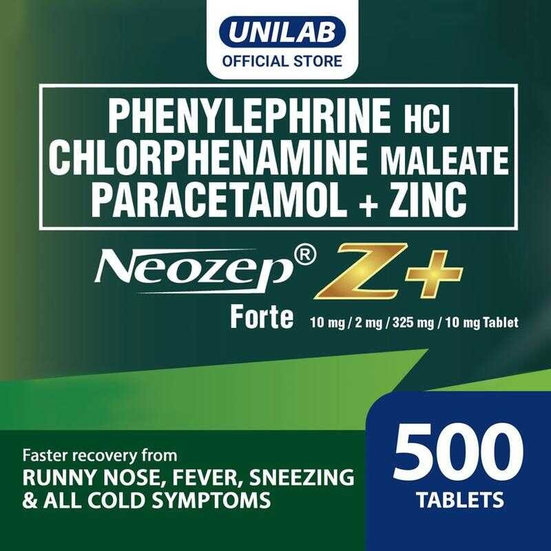 Unilab Neozep Z+ 500 Tablets - For Faster Recovery From Runny Nose ...
