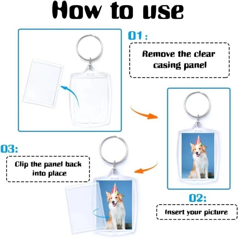 10Pcs Transparent Acrylic Keychain Photo Frame Keychain DIY Photo ...