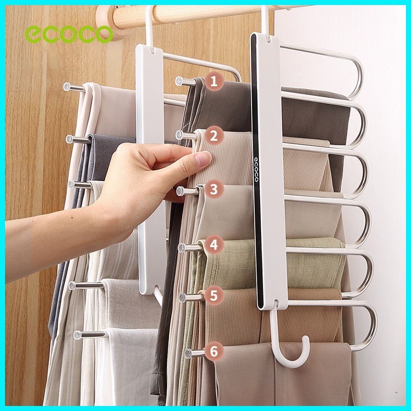 Ecoco Pants hanger Folding expansion multifunction multilayer wardrobe ...