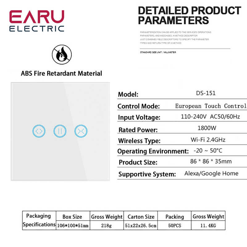 Wifi Timer Glass Wall Touch Curtain Switch Controller Para Sa Roller