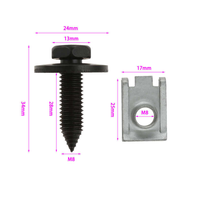 ZXH 5Sets M8 Screw Bolts Spring Nuts Car Engine Under Cover Fastener ...
