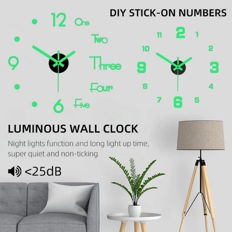 3D Luminous Wall Clock Sticker Frameless DIY Digital Clock Acrylic ...
