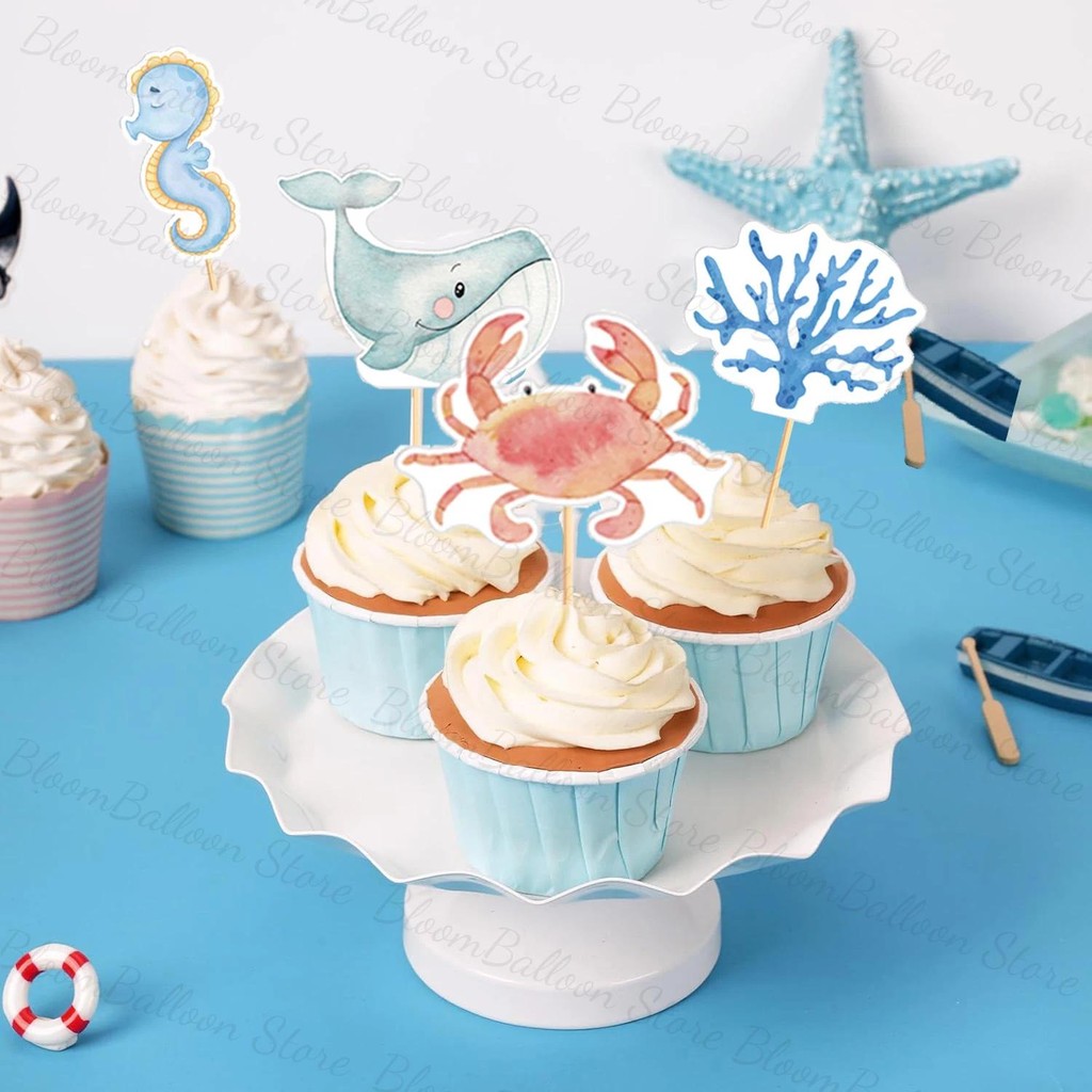 17pcs Ocean Animals Cupcake Toppers Whale Octopus Cake Topper for ...