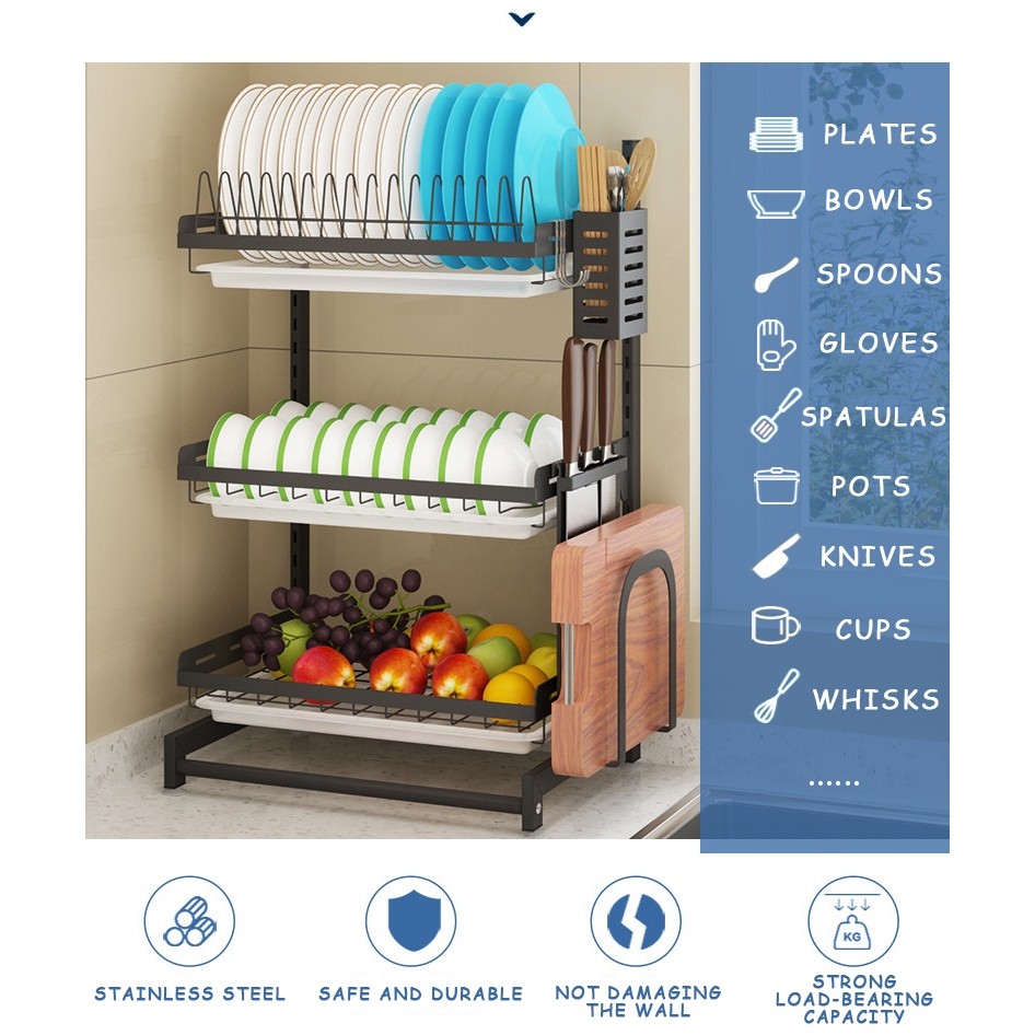 2/3-Layers Drain Dish Rack Stainless Steel Kitchen Bowl And Dish ...