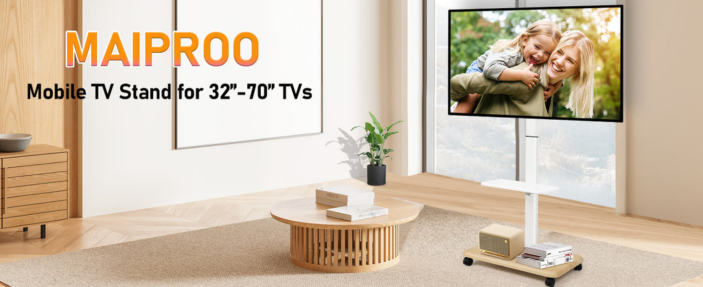 360° Rotation TV Stand For 70 Inch With Shelf Movable Rack Floor Base ...